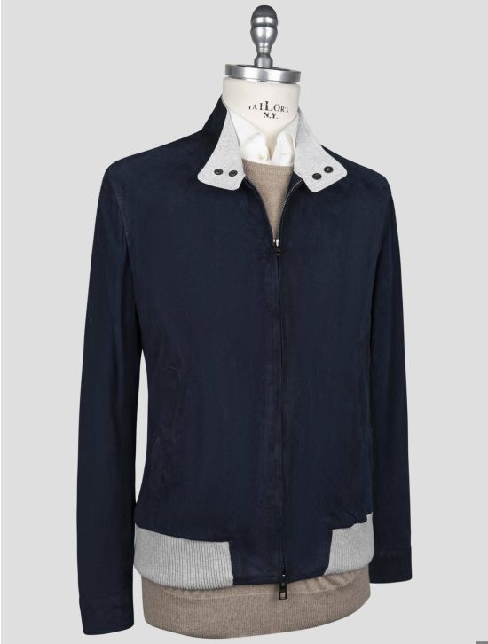 Luigi Borrelli Luigi Borrelli Blue Leather Suede Coat Blue 001