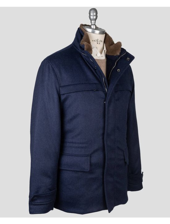 Cesare Attolini Cesare Attolini Blue Cashmere Beaver Fur Coat Blue 001