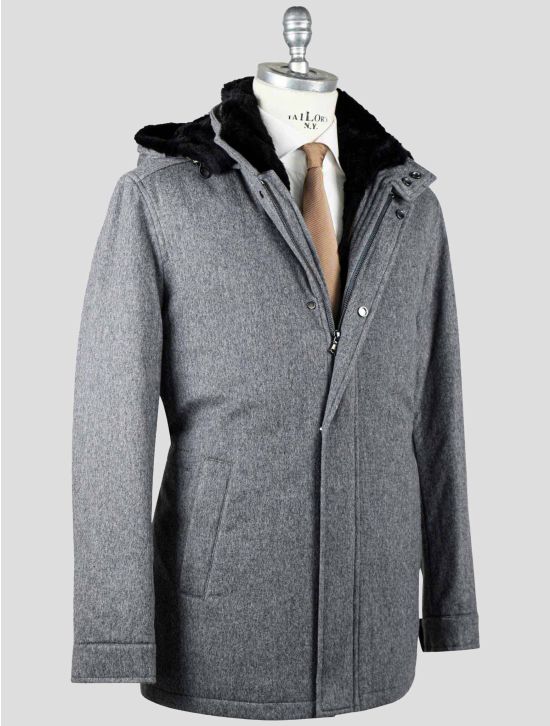 Barba Napoli Barba Napoli Gray Virgin Wool Cashmere with Lapin Fur Overcoat Gray 001