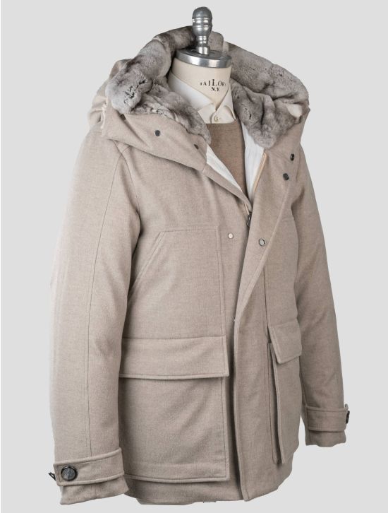 Kiton Kiton Beige Cashmere Chinchilla Fur Coat Beige 001