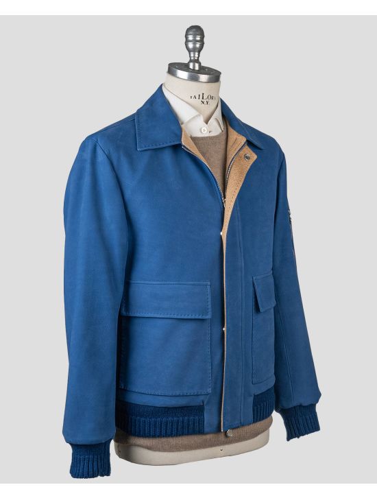 Kiton Kiton Blue Leather Suede Vicuna Perù Cashmere Coat Blue 001
