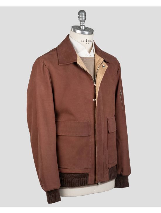 Kiton Kiton Leather Vicuna Perù Cashmere Coat Brown 001
