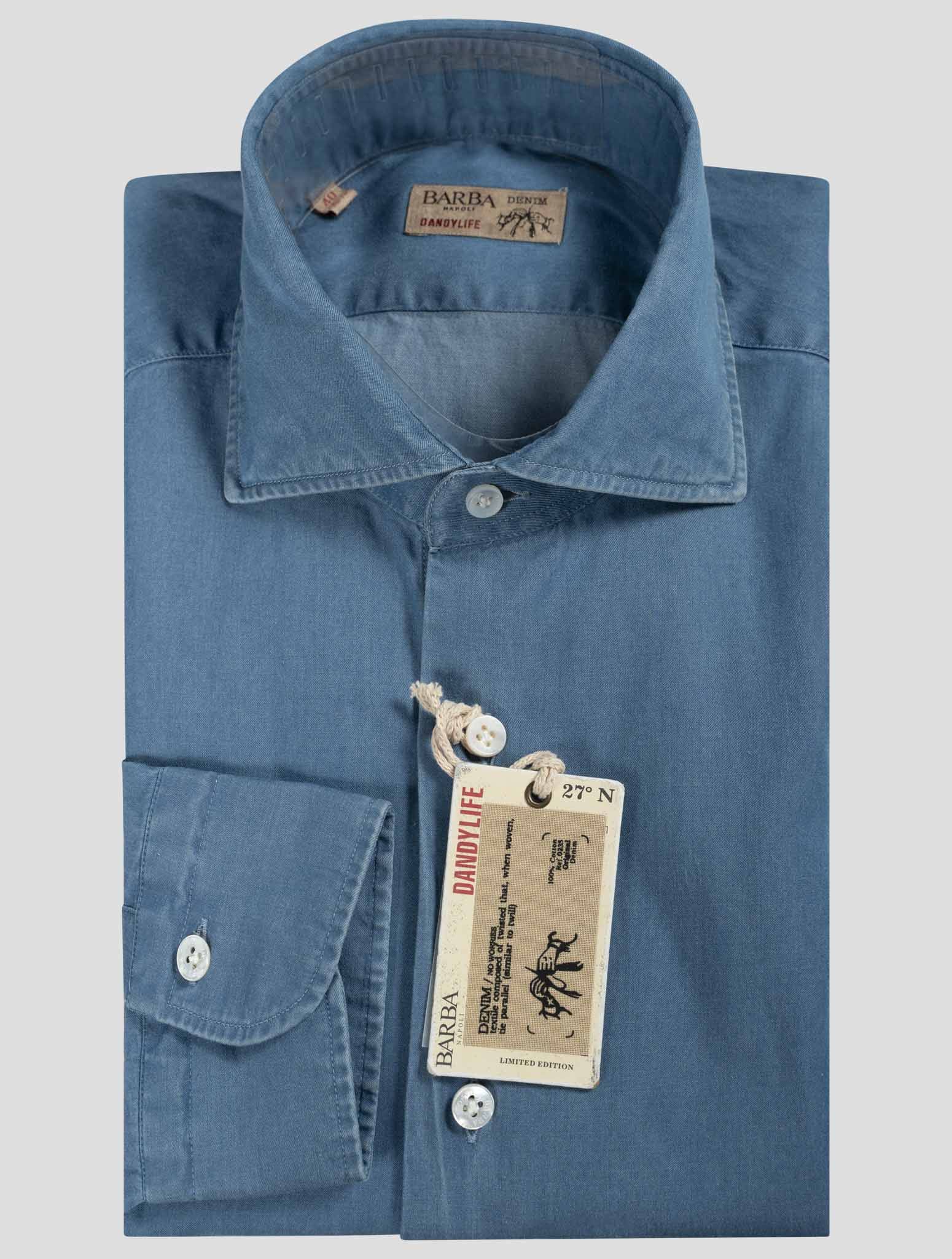 美品 BARBA NAPOLI 薄手デニム ホリゾンタルカラーシャンブレーシャツ Barba Napoli Denim Cotton Shirt | IsuiT