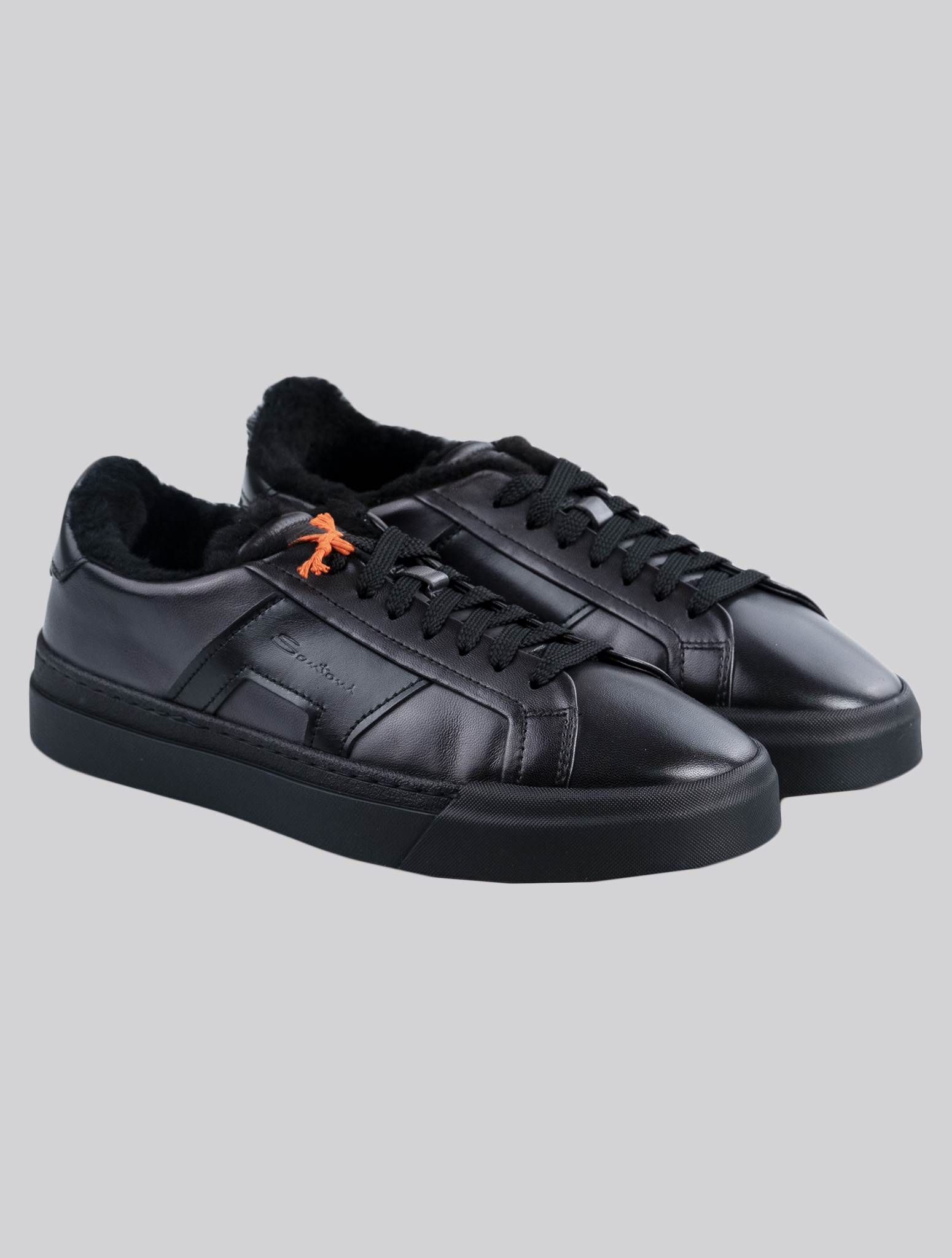 Santoni Black Leather Sheepskin Fur Sneakers | IsuiT