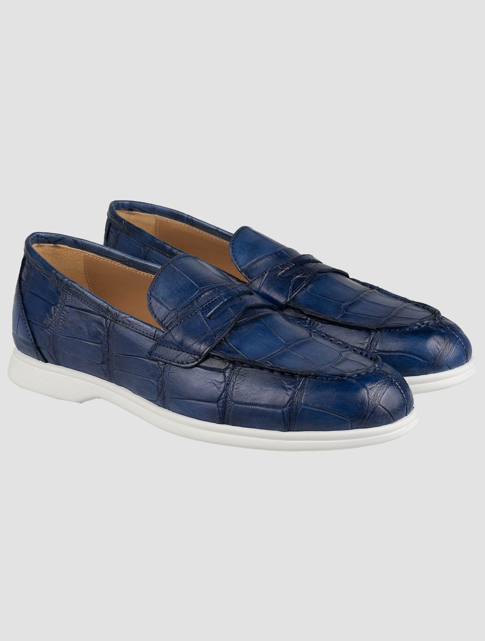 35万 新品 Kiton 世界最高峰 キルトローファー 総手縫い 革靴 青 36 