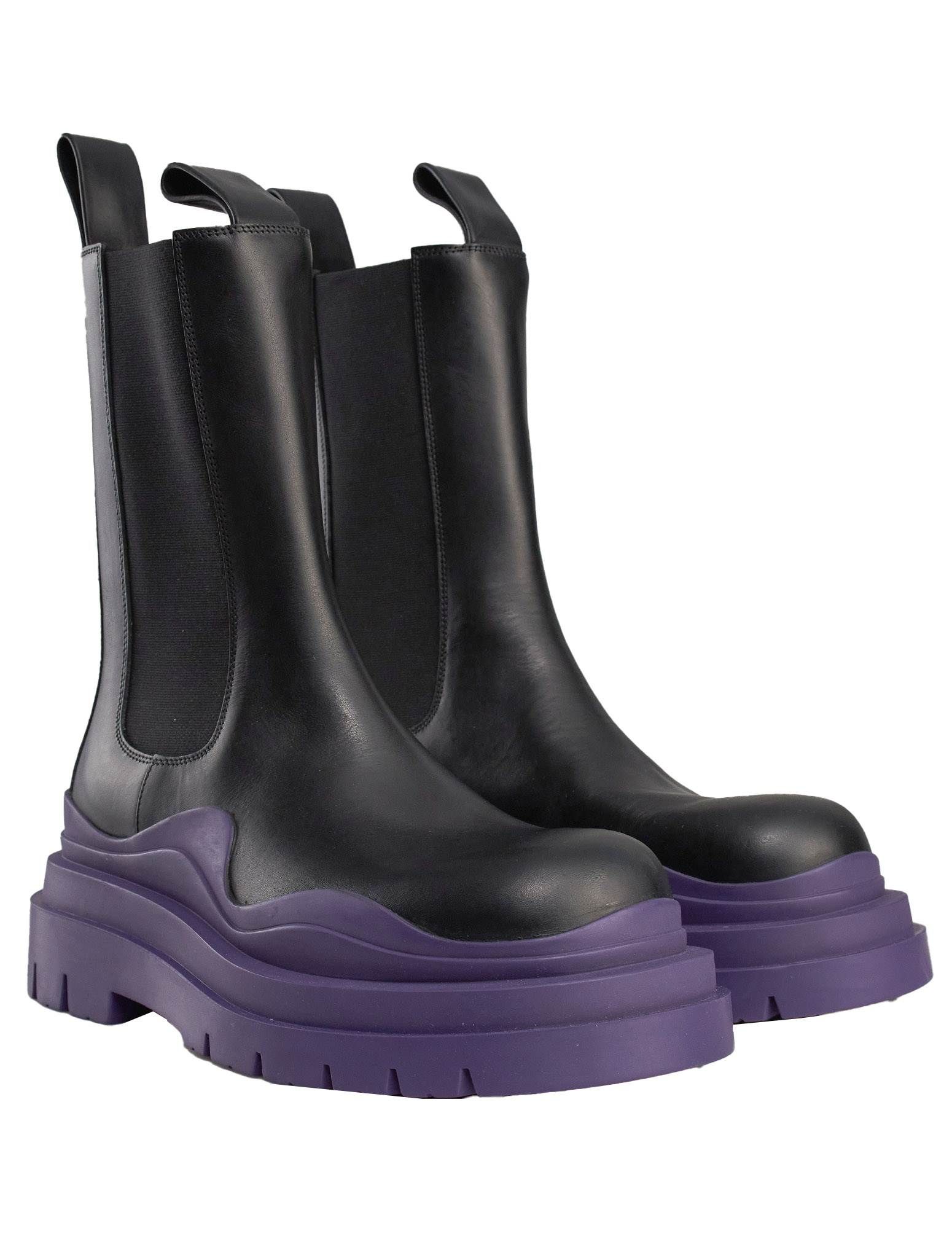 【BOTTEGA VENETA】MilitaryCalfTireChelseaBoots BlackPurple Bottega Veneta Black Purple Leather Boots | IsuiT