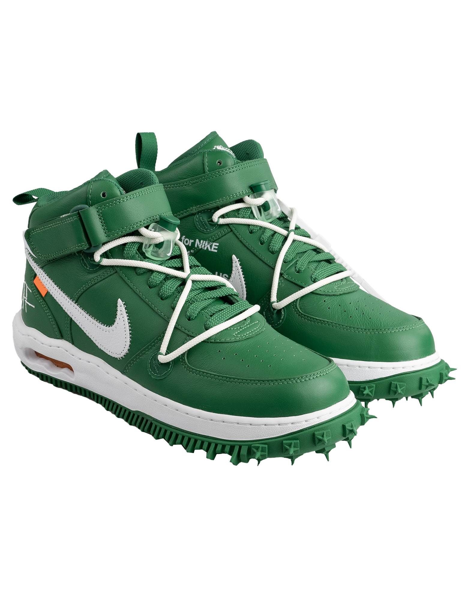 Off White for Nike Air Force 1 MID Green White Leather Pl Sneakers IsuiT