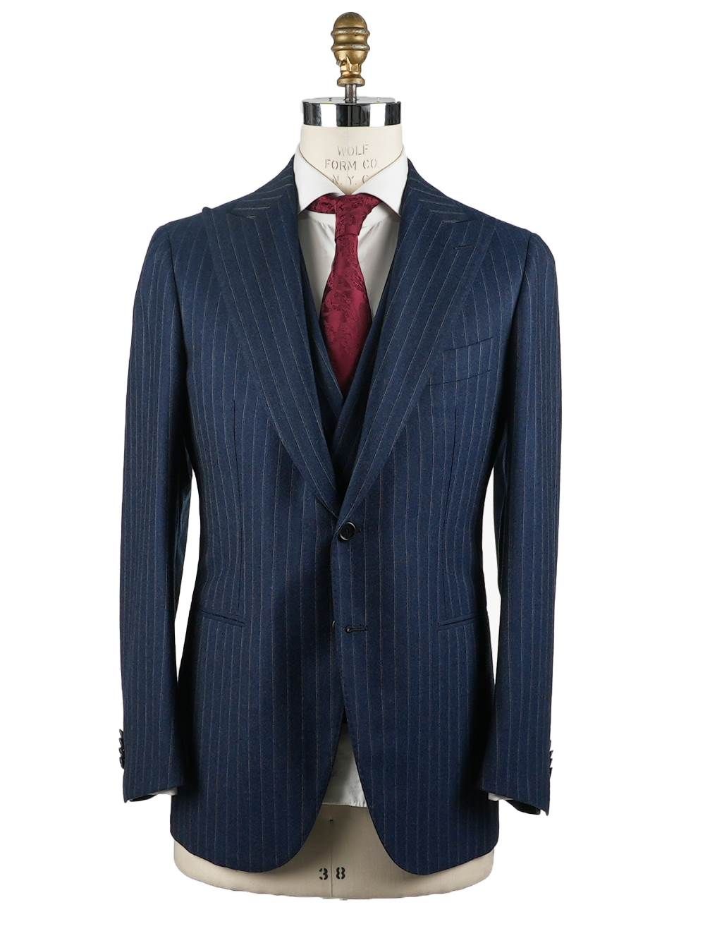 Cesare Attolini Blue White Wool Suit 3 Pieces | IsuiT