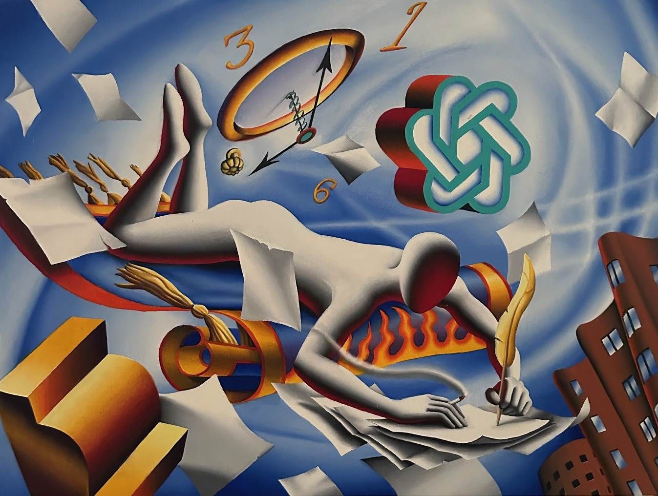 Mark Kostabi Multicolor Painting 45x60 Cm | IsuiT