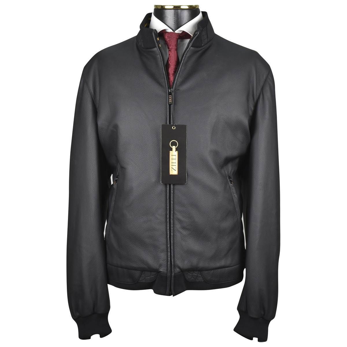 Zilli Black Leather Deerskin Crocodile Inserts Coat | IsuiT