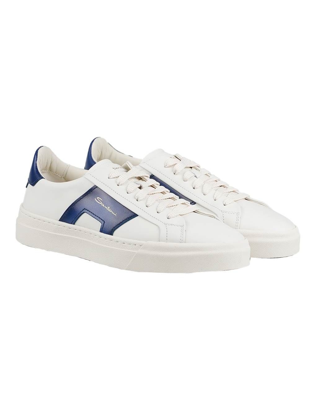 Santoni White Blue Leather Sneakers | IsuiT