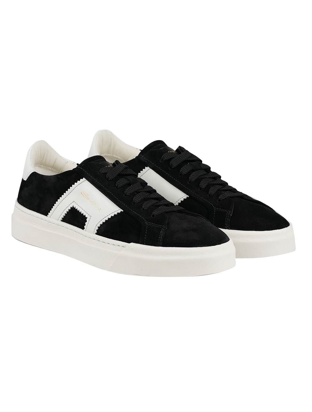 Santoni Black White Leather Suede Sneakers | IsuiT