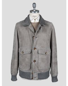 Brunello Cucinelli Brunello Cucinelli Gray Leather Suede Sheepskin Coat Gray 000