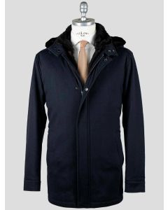 Barba Napoli Barba Napoli Dark Blue Virgin Wool Cashmere with Lapin Fur Overcoat Dark Blue 000