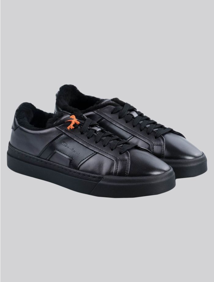 Santoni Black Leather Sheepskin Fur Sneakers | IsuiT display picture 2