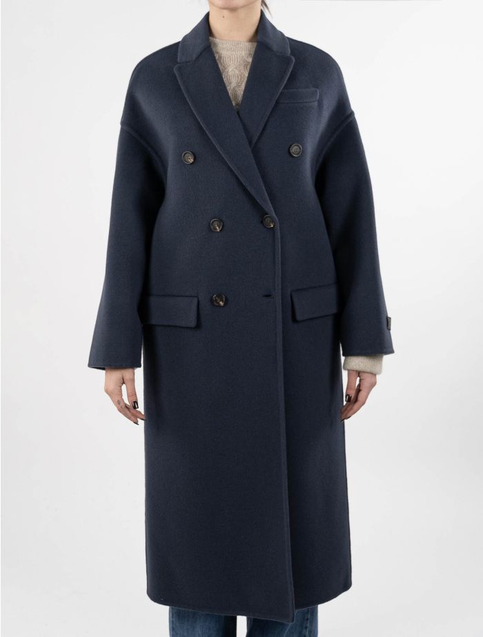 Brunello Cucinelli Blue Virgin Wool Cashmere Overcoat | IsuiT