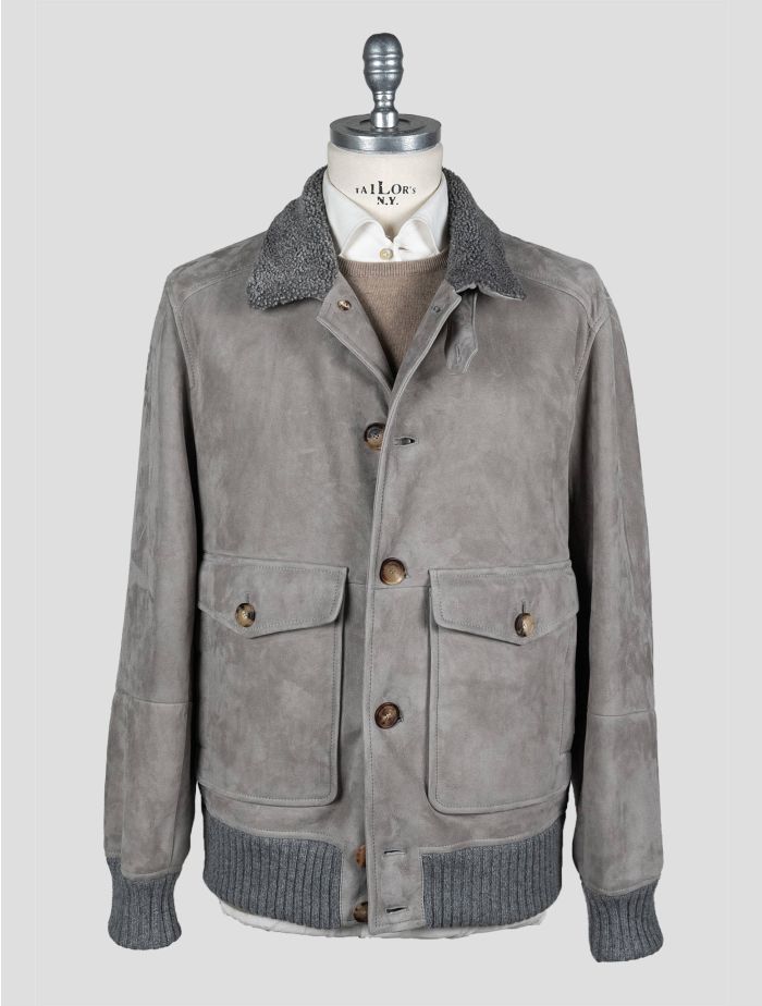 Brunello Cucinelli Gray Leather Suede Sheepskin Coat | IsuiT