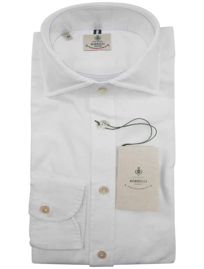LUIGI BORRELLI 長袖シャツ M ホワイト Luigi Borrelli White Cotton Shirt | IsuiT