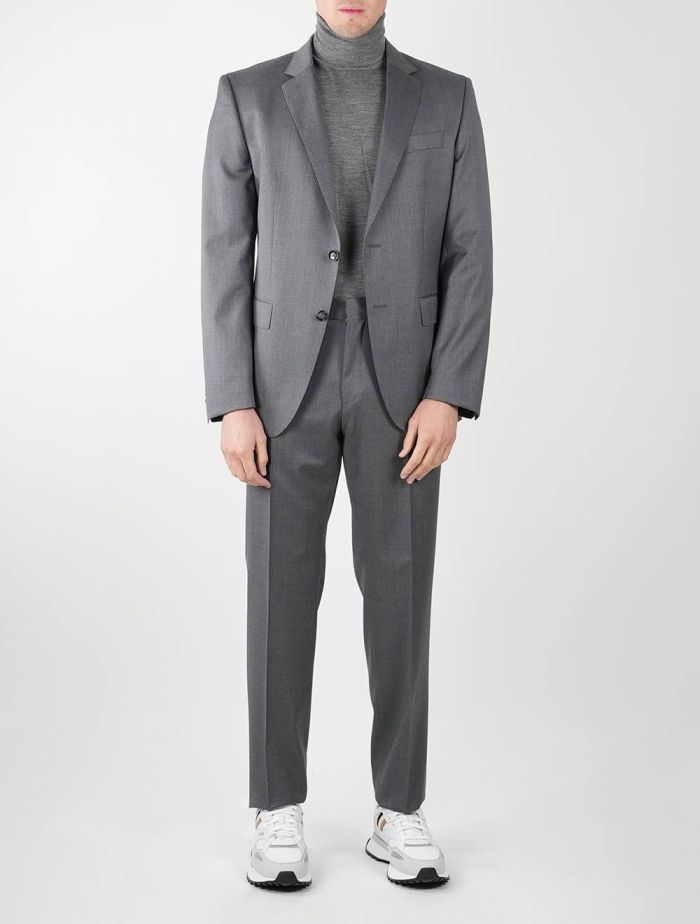 【希少】西ドイツ製 ヴィンテージ HUGO BOSS グレー スーツ セット HUGO BOSS Zeus Akropolis 42L Blazer 35x30 Pants Charcoal Pinstripe