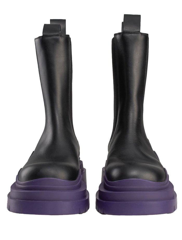 【BOTTEGA VENETA】MilitaryCalfTireChelseaBoots BlackPurple Bottega Veneta Black Purple Leather Boots | IsuiT
