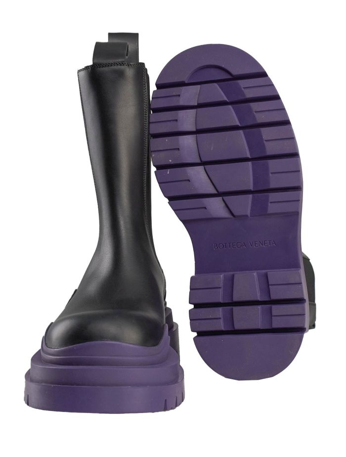 【BOTTEGA VENETA】MilitaryCalfTireChelseaBoots BlackPurple Bottega Veneta Black Purple Leather Boots | IsuiT