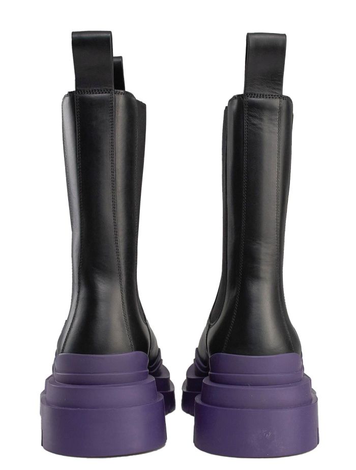 【BOTTEGA VENETA】MilitaryCalfTireChelseaBoots BlackPurple Bottega Veneta Black Purple Leather Boots | IsuiT