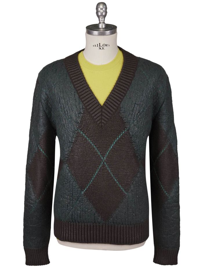 Bottega Veneta Green Brown Wool Mohair Pa Sweater V-Neck | IsuiT
