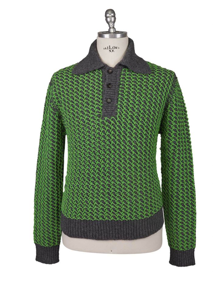 Bottega Veneta Green Gray Wool Pa Sweater Half Button | IsuiT