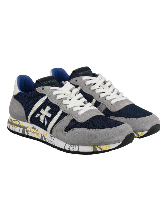 Premiata Blue Gray Pa Leather Suede Sneakers | IsuiT