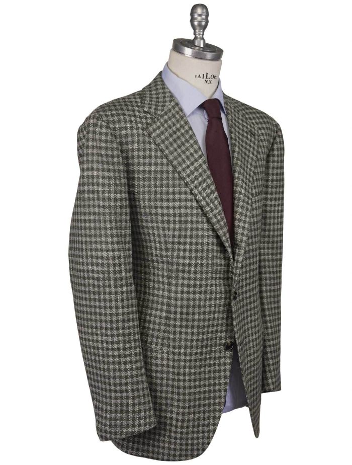 Cesare Attolini Green White Wool Silk Blazer | IsuiT