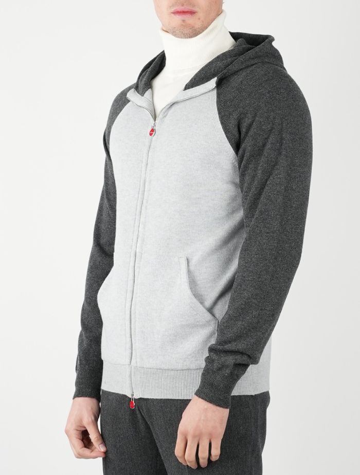 【送料&関税込】Kiton Zip Hoodie With Grey/white Pattern Kiton - Cable-Knit Cashmere Zip-Up Hoodie - Gray Kiton