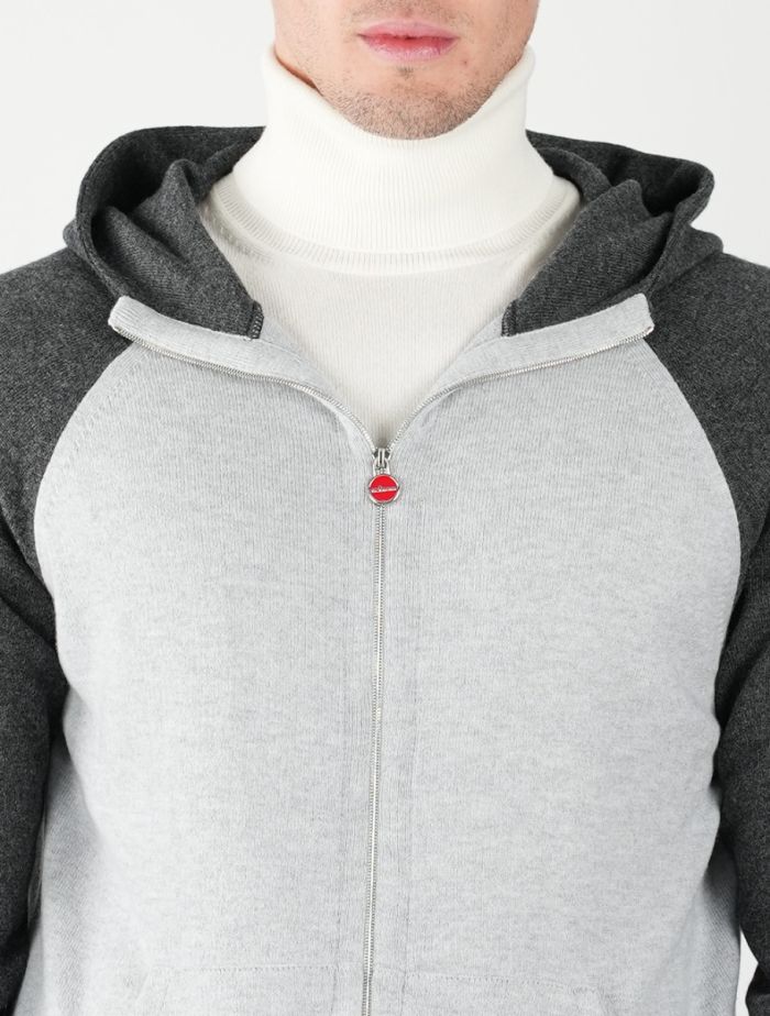 【送料&関税込】Kiton Zip Hoodie With Grey/white Pattern Kiton - Cable-Knit Cashmere Zip-Up Hoodie - Gray Kiton