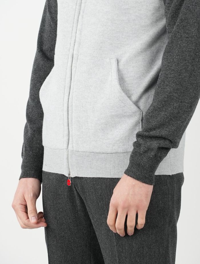 Kiton Light Gray Dark Gray Cashmere Hoody Full Zip | IsuiT