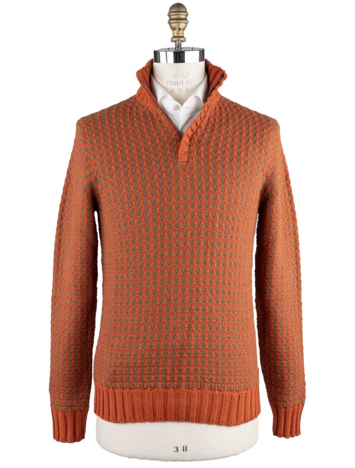 Cesare Attolini Orange Brown Cashmere Sweater Half Zip | IsuiT