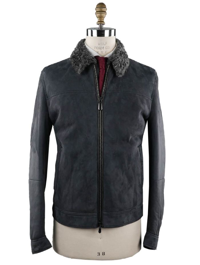 Cesare Attolini Gray Leather Astrakan Fur Coat | IsuiT