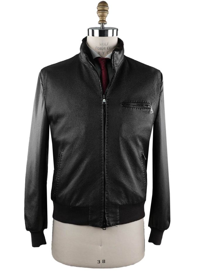 Cesare Attolini Dark Brown Leather Deer with Fur Coat | IsuiT
