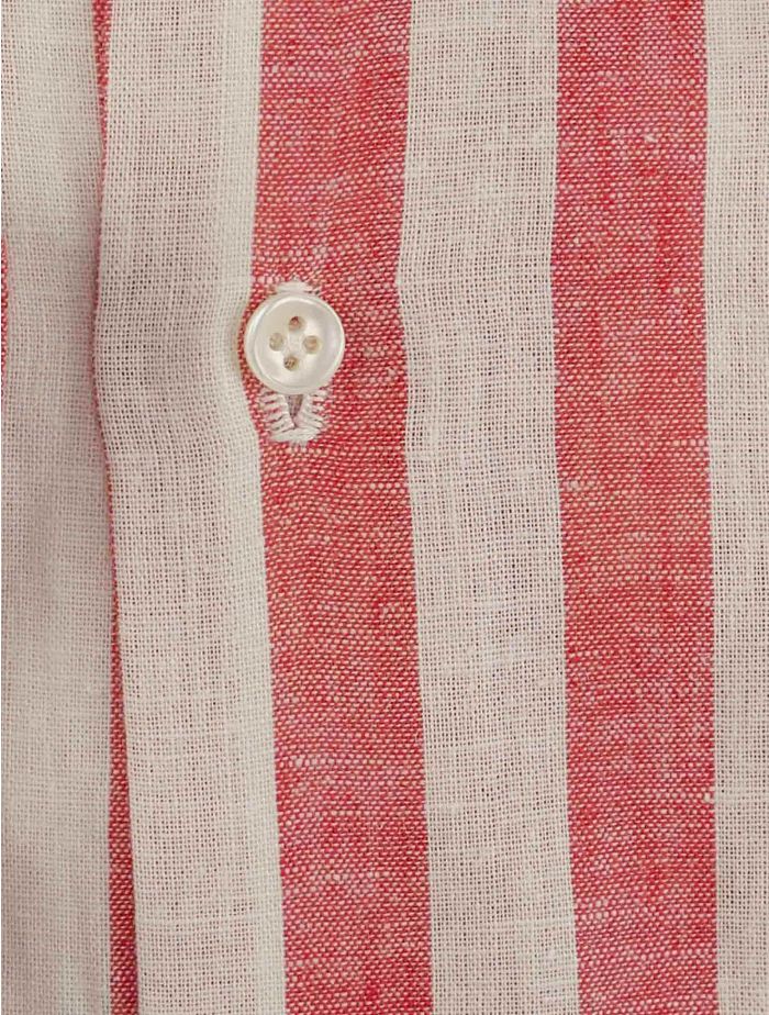 Luigi Borrelli Red White Cotton Linen Shirt | IsuiT