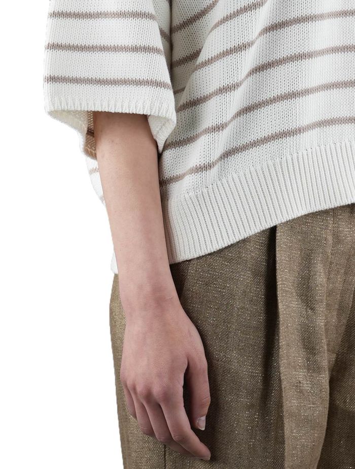 Brunello Cucinelli White Beige Cotton Sweater V-neck Woman