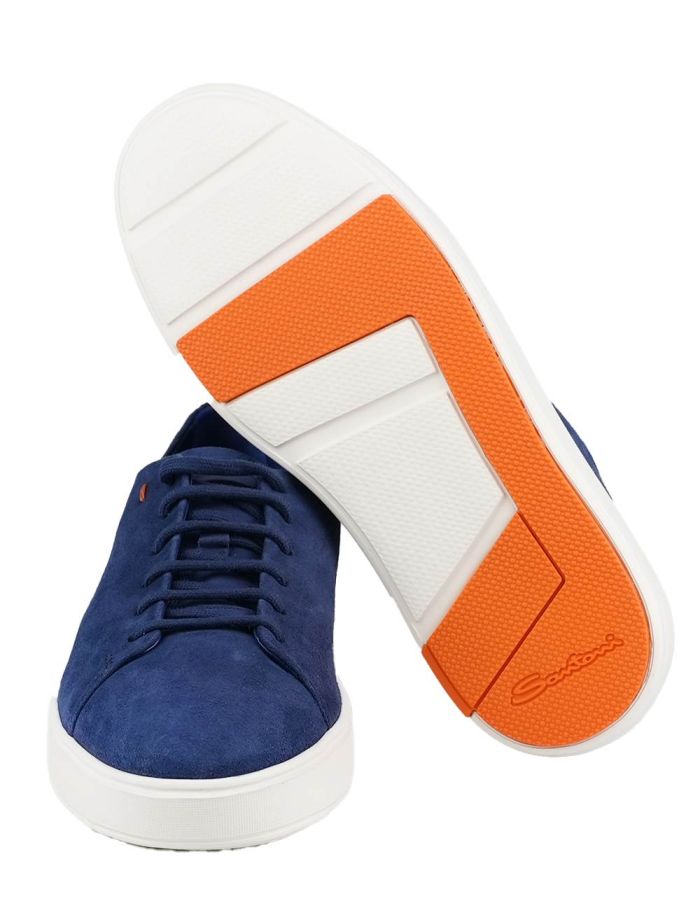 Santoni Blue Leather Suede Sneakers | IsuiT