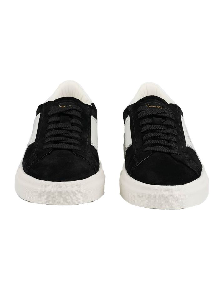 Santoni Black White Leather Suede Sneakers | IsuiT