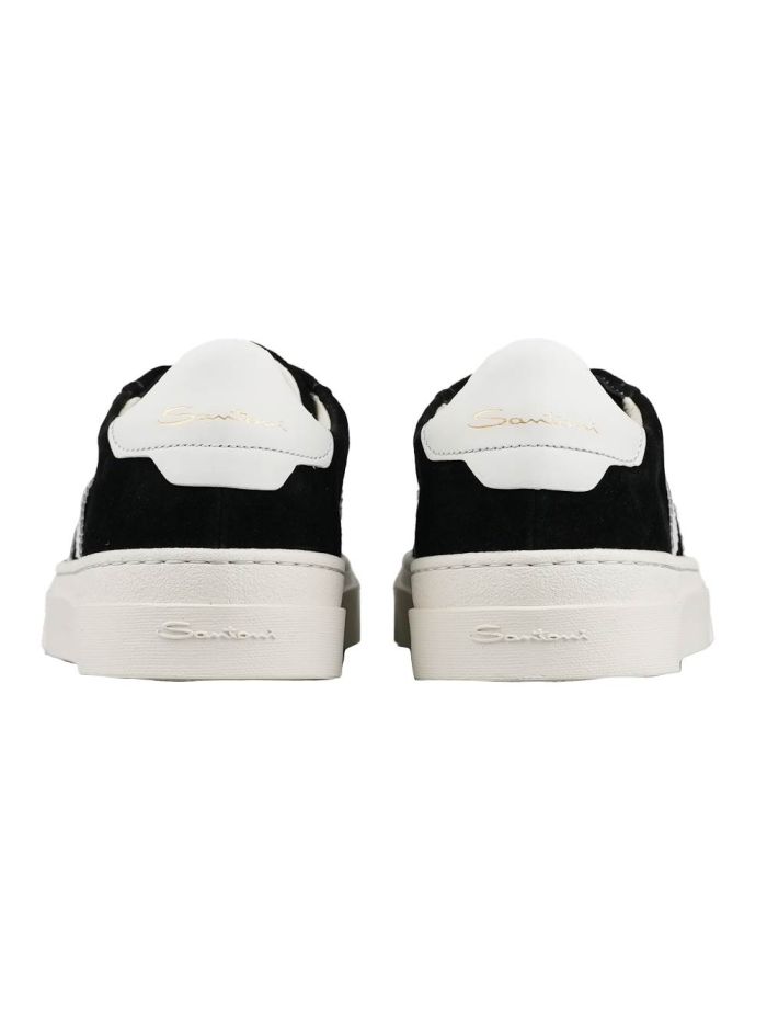 Santoni Black White Leather Suede Sneakers | IsuiT