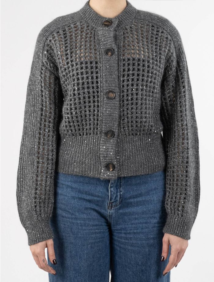 Brunello Cucinelli Gray Wool Cashmere Mohair Pa PL Cardigan | IsuiT