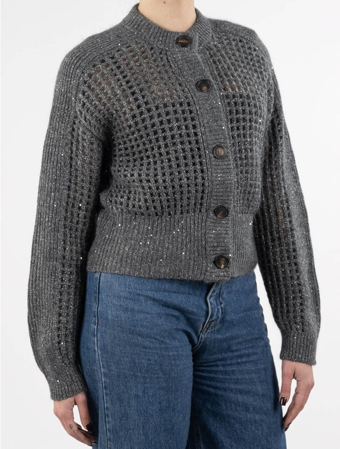 Brunello Cucinelli Gray Wool Cashmere Mohair Pa PL Cardigan