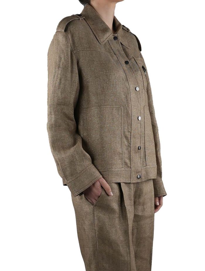 Brunello Cucinelli Gold Linen Pa Metallic Coat Woman | IsuiT