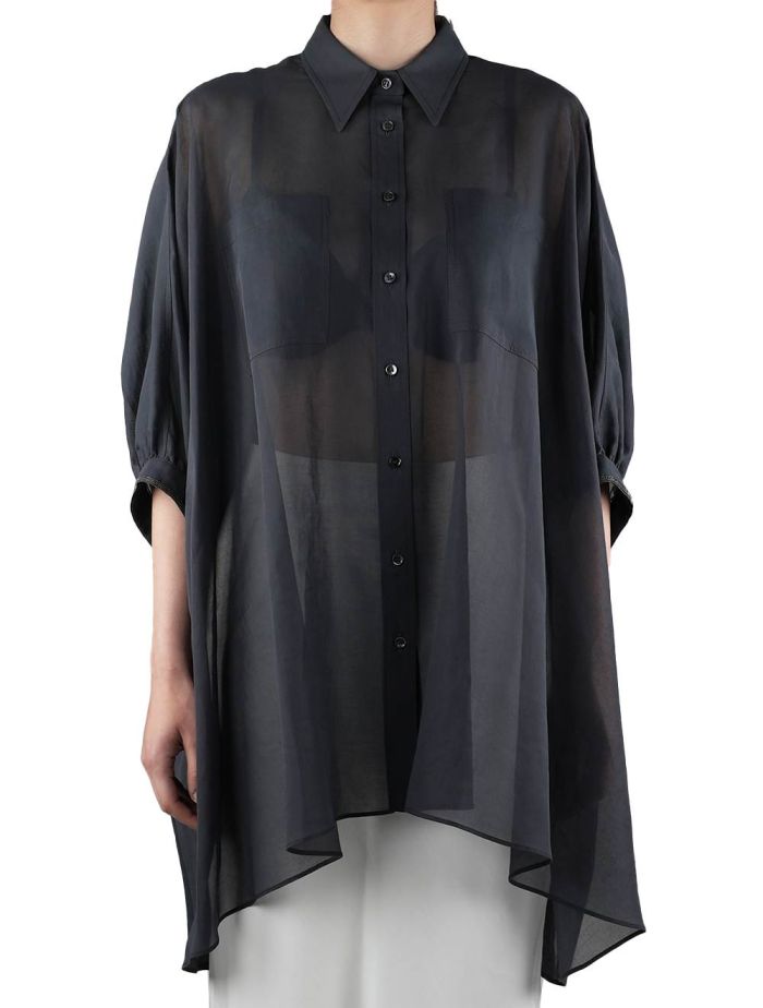 Tシャツ・カットソー BRUNELLO CUCINELLI SILK TOP Embellished silk-blend satin T-shirt in black - Brunello