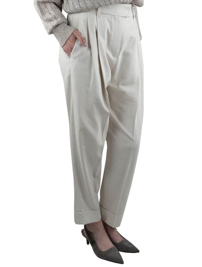 Brunello Cucinelli Beige Cotton Viscose Pl Pa Pants Woman
