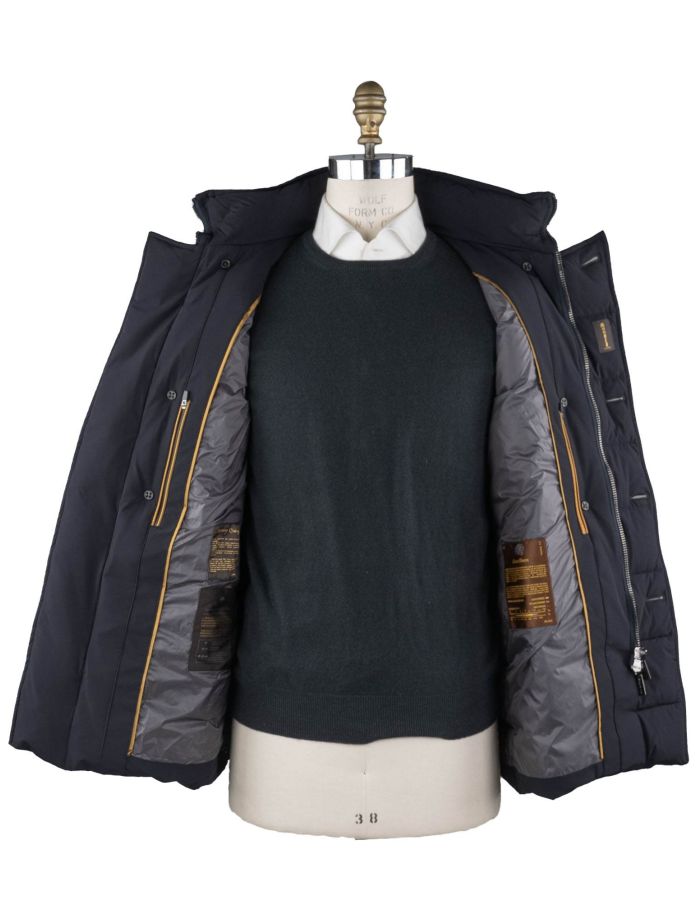 ダウンジャケット・コート MOORER DARK BLUE WOOL DOWN JACKET MOORER Quilted Jacket/Blazer Goose Down Puffer Coat Knit