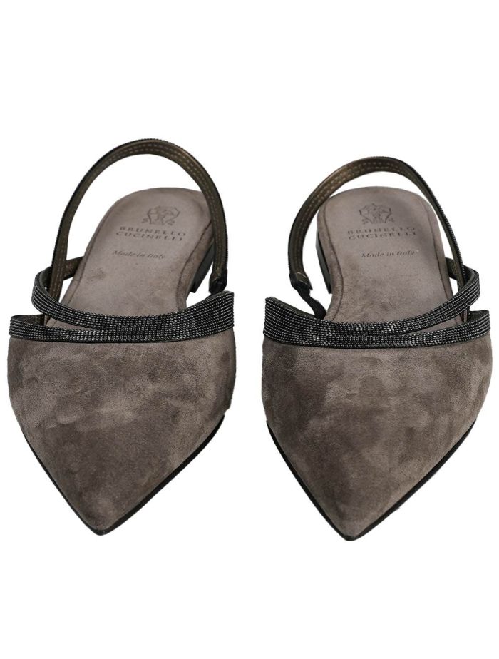 Brunello Cucinelli Taupe Leather Suede Slingback Woman IsuiT