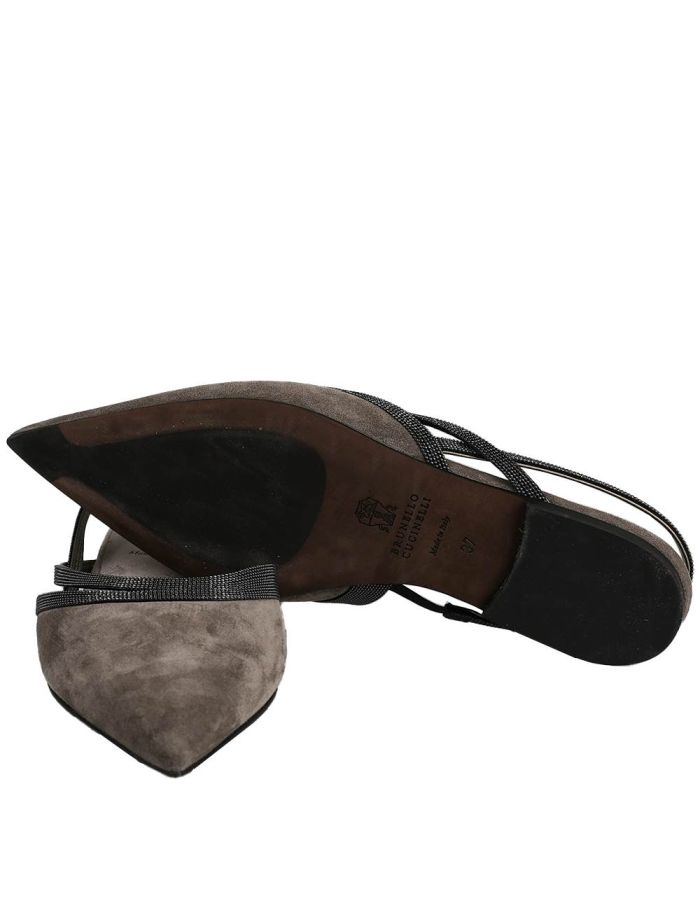 Brunello Cucinelli Taupe Leather Suede Slingback Woman | IsuiT Brunello Cucinelli Taupe Leather Suede Slingback Woman | IsuiT