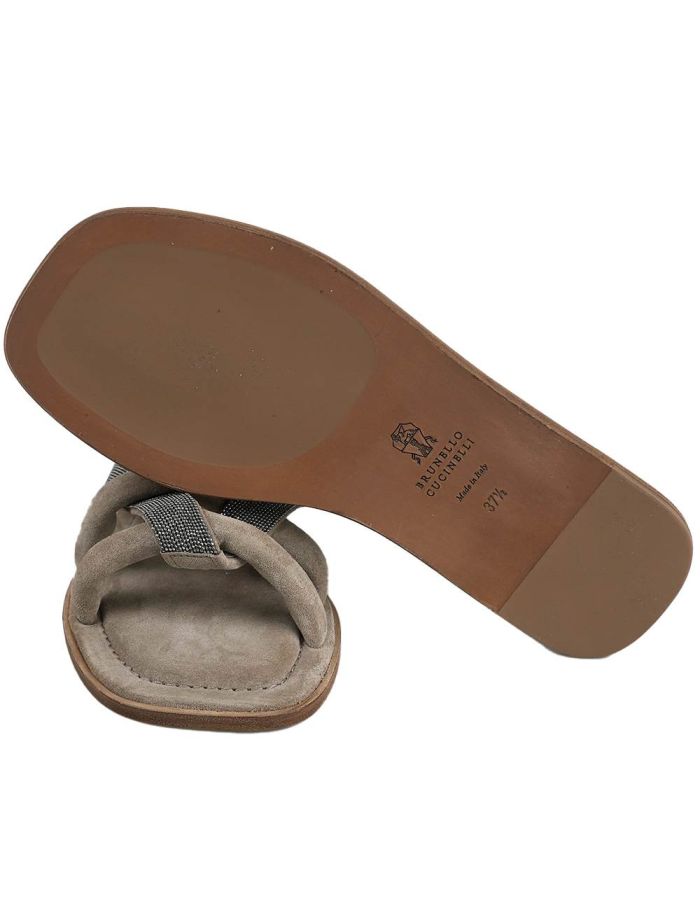 Brunello Cucinelli Taupe Leather Suede Slides Woman | IsuiT